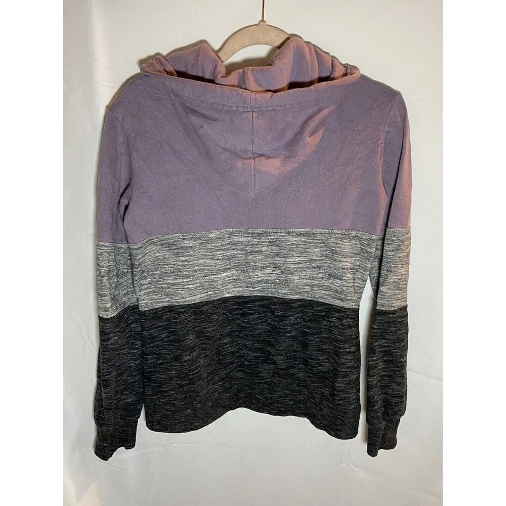 Esstive Sweater Womens XS Purple Gray Black Soft‎ Fleece Zip Pullover Hooded.